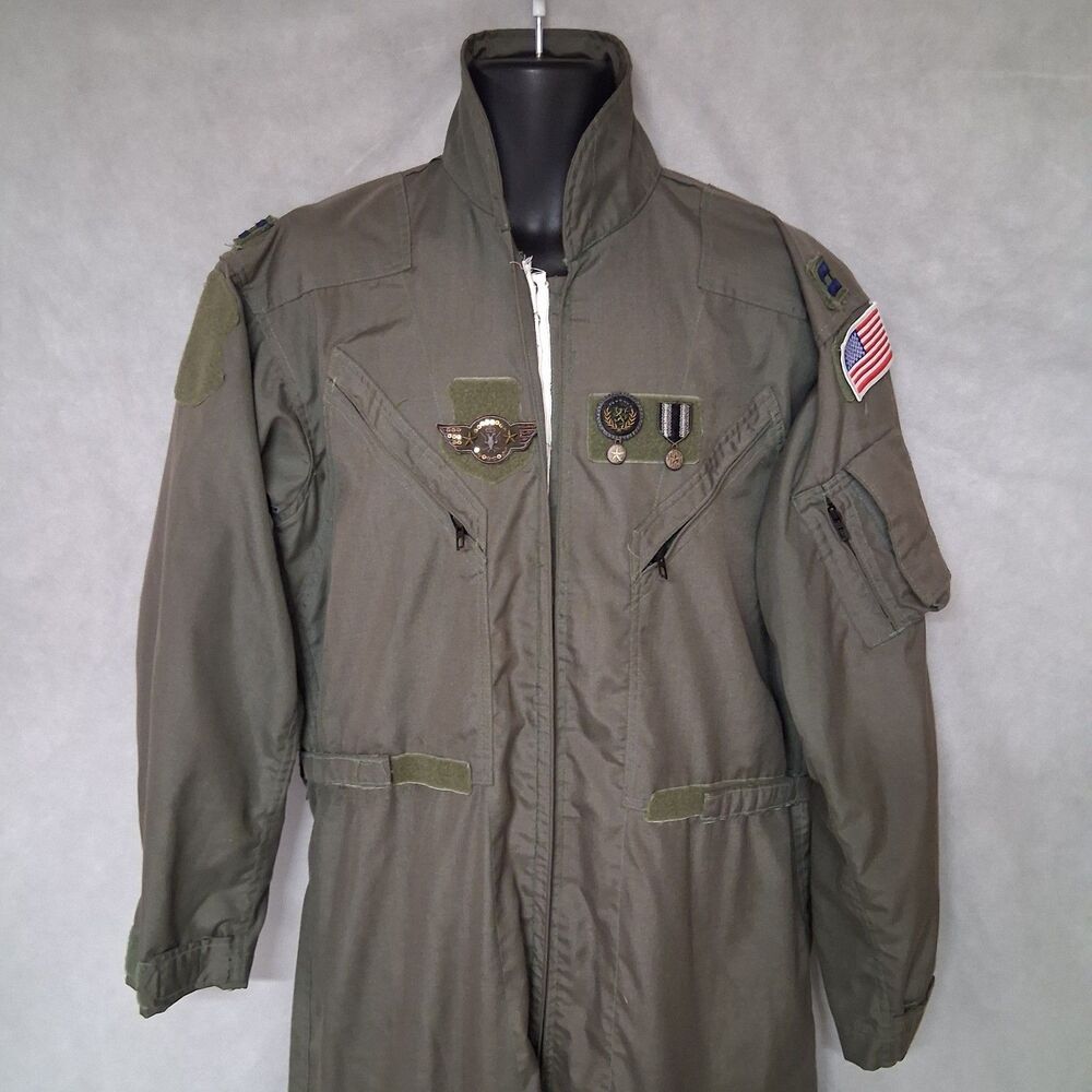 Texas State Guard Flight Suit Coveralls 44 Long Green Captain's Bars TSG Medal